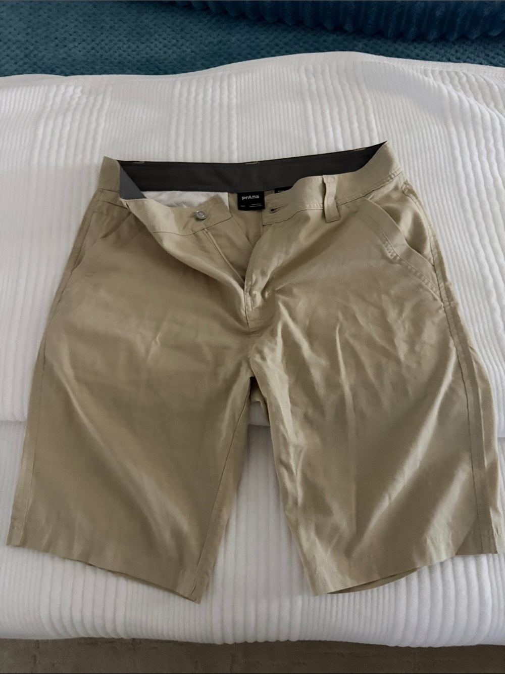 Prana Men’s Khaki Flat-Front Shorts
